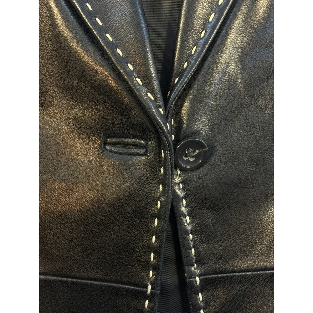 Banana Republic Leather Blazer Women Small Black Excellent Pick Stitch Jacket - Picture 5 of 10